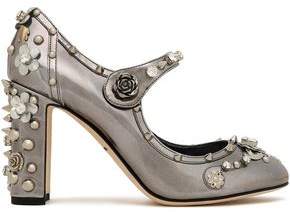 Dolce & Gabbana Embellished Metallic Leather Mary Jane Pumps