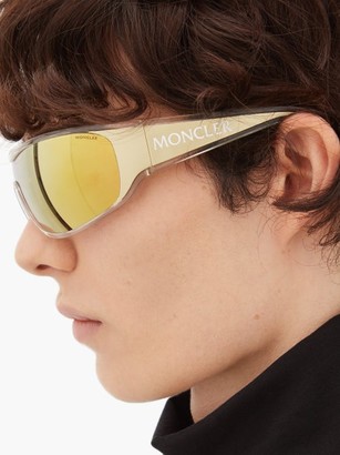 Moncler Mirrored-lens Logo-stripe Acetate Cycle Sunglasses - Yellow