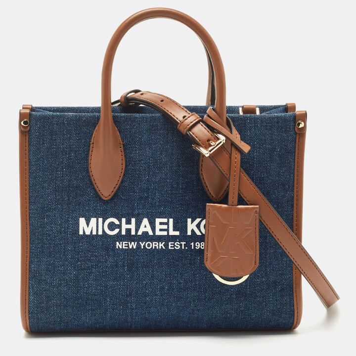 Michael Kors Blue/Brown Signature Denim and Leather Large Mirella Tote  Michael Kors | The Luxury Closet
