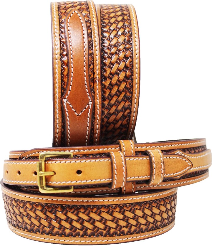 Affilare Mens Western RANGER BELT Tooled Leather Basket Weave BLK TAN BR 26RAA90 ShopStyle