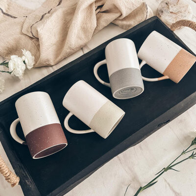TIFONE 12oz Coffee Mug Set of 4 - Tea Cups with Handle Rustic Matte Glaze (Assorted Colors) - Microwave & Dishwasher Safe