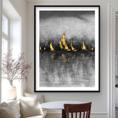 Lark Manor Gold Sailboats - Modern Framed Matted Print for Home Decor