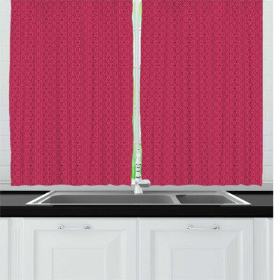 Baroque Flower-Like Continuing Pattern of Dainty Curves in Monotone Style Kitchen Curtain