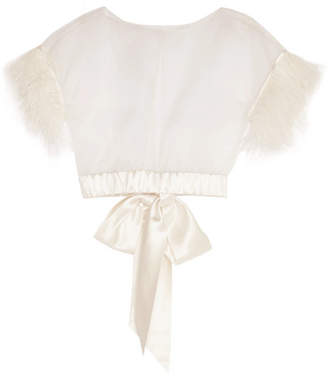 Off-White Halfpenny London - Jojo Feather And Satin-trimmed Silk-blend Organza Top