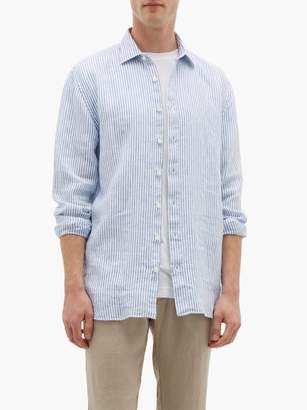 120% Lino Spread-collar Striped Slubbed-linen Poplin Shirt - Mens - White