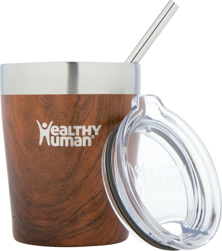 Healthy Human Stainless Steel Tumbler with Straw | Splash Proof Insulated Travel Cruiser Cup | Eco-Friendly Coffee Tumblers with Straws Cleaner & Splash Proof Lid (12oz, Harvest Maple)