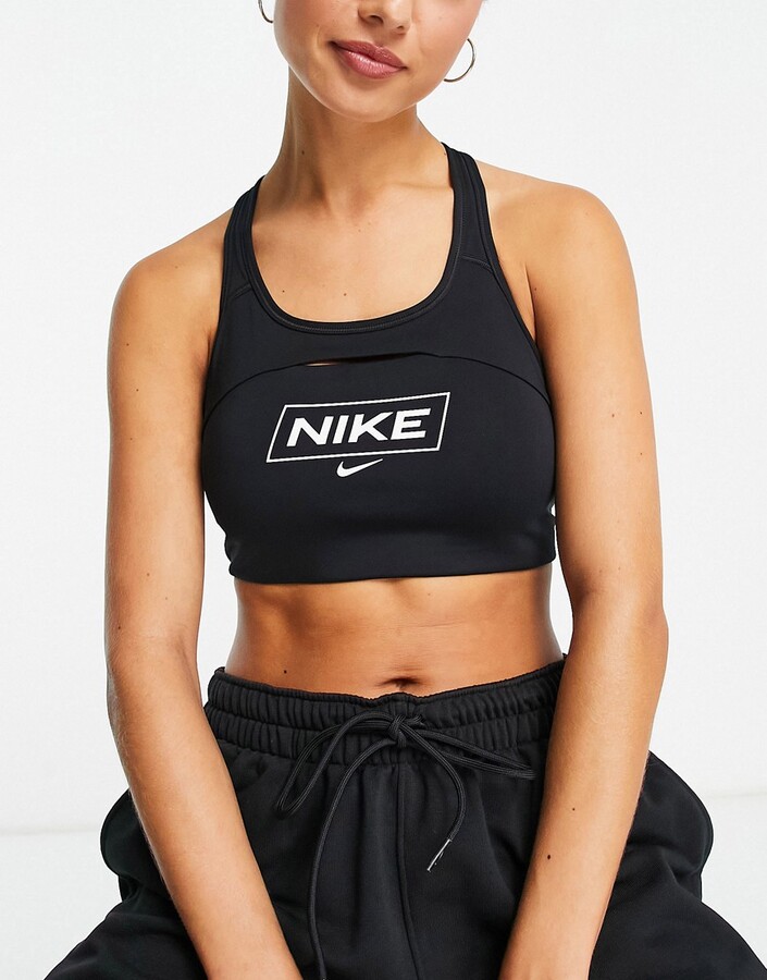 Nike Training Dri-FIT Pro Indy Strappy all over print light-support padded sports  bra in dark gray