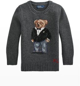 Ralph Lauren Kids Boy's Blazer Polo Bear Intarsia-Knit Pullover, Size 2-4
