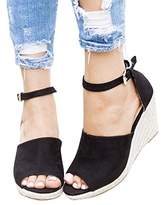 Thumbnail for your product : Huiyuzhi Womens Wedge Sandals Ankle Strap Cap Toe Espadrille Wedge Sandal