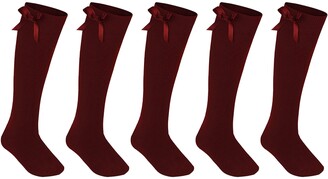 adam & eesa® Girls Back To School Cotton Rich Knee High long Socks Matching Silky Bow Ribbon Uniform Stocking 8 Colours 5 Pairs 