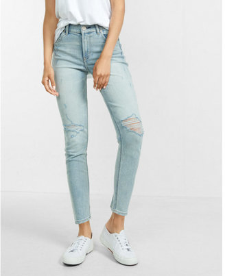Express high waisted distressed cropped jean leggings