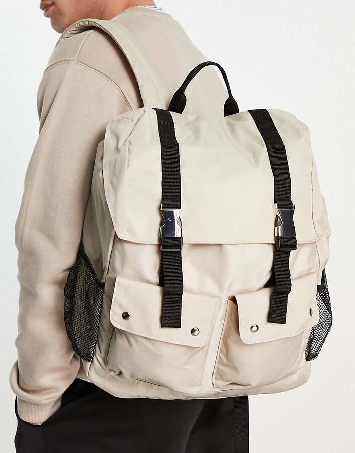 ASOS DESIGN backpack in grey nylon with multi pockets - ShopStyle