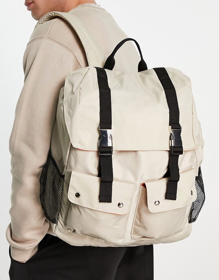 ASOS DESIGN backpack in grey nylon with multi pockets ShopStyle