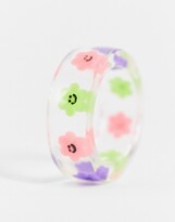 Thumbnail for your product : ASOS DESIGN DESIGN Curve ring with novelty flowers in clear plastic