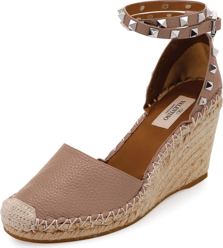 rockstud double grainy calfskin espadrille