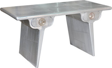 MOTI Furniture Pilot 2-drawer Writing Desk In Aluminum Cladding On Solid Wood