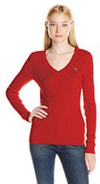 Thumbnail for your product : U.S. Polo Assn. Women's Stripe Cable Knit V-Neck Sweater