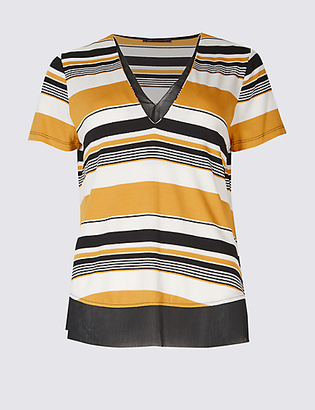 M&S Collection Striped V-Neck Short Sleeve T-Shirt
