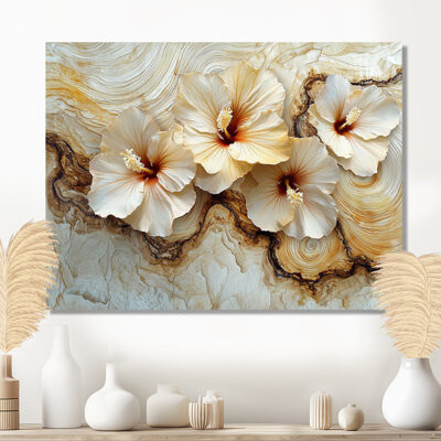 Citarella Hibiscus Flowers Field On A Cream Marble - Hibiscus Wall Art