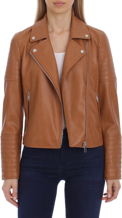 cognac faux leather jacket