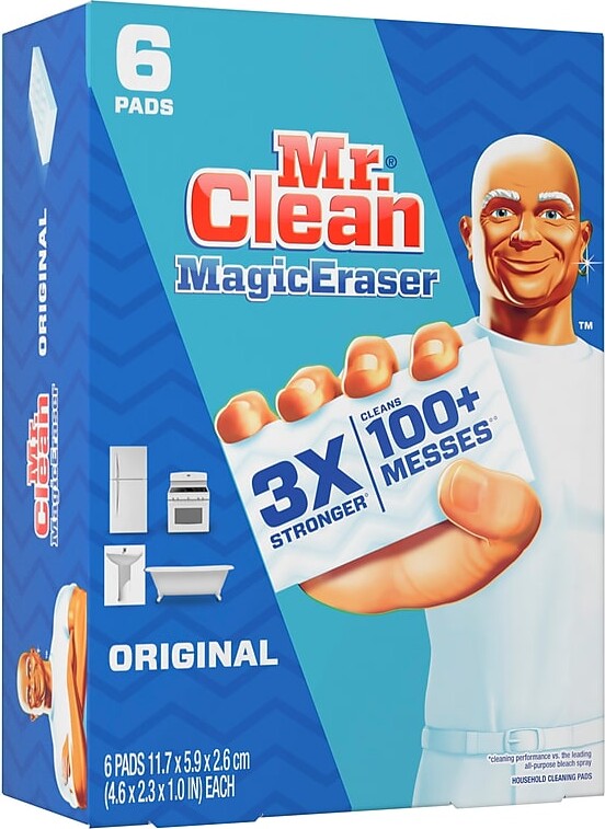 MR. CLEAN Magic Eraser Original Scrubber, White, 6 Pads/Pack, 6 Packs/Carton (79009)