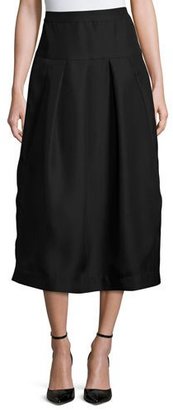 Co Pleated High-Waist Midi Skirt, Black