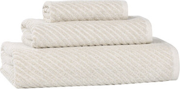 Superior Amelia Viscose Cotton Blend Medium Weight Textured Diagonal Ribbed 3 Piece Towel Set