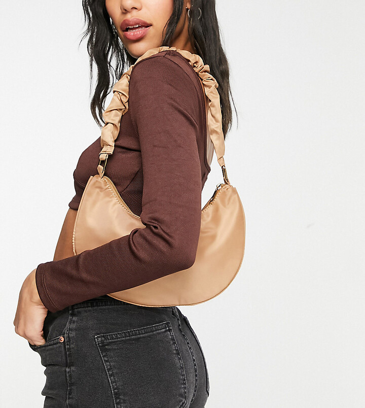 My Accessories London Exclusive curved shoulder bag in camel nylon with  ruched strap - ShopStyle