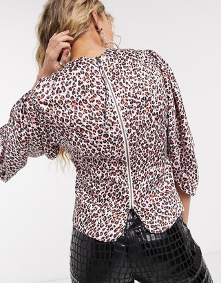 Topshop WATERCOLOR blouse in pink leopard print