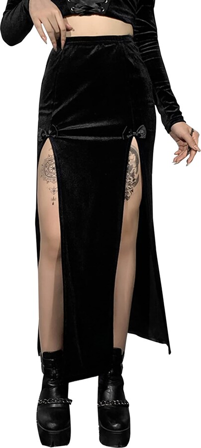 FEOYA Women's High Waist Maxi Skrit Split Gothic Punk Y2k Skirt Ladies ...