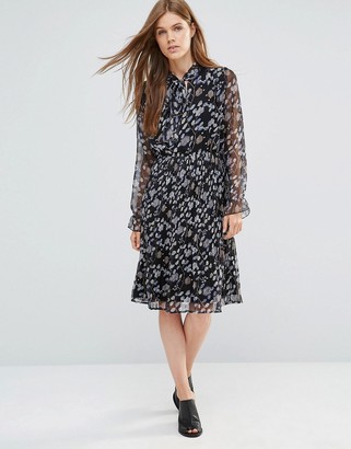 Yumi Long Sleeve Pleated Dress With Frill Sleeve