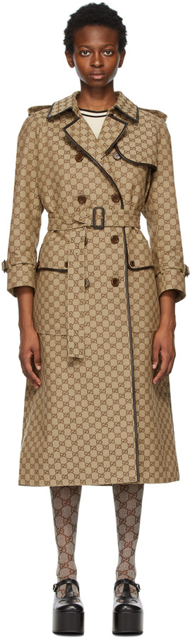 Gucci Beige Brown Gg Supreme Trench, Gg Canvas Trench Coat Mens