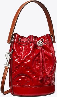 Tory Burch Mini T Monogram Embroidered Patent Bucket Bag - ShopStyle