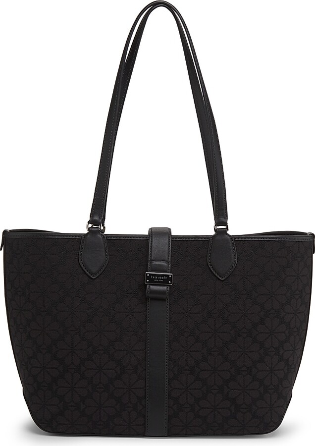 Women's Spade Flower Jacquard Leather Tote Bag - Black Multi