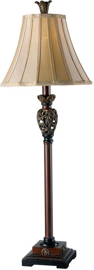 Kenroy Home Iron Lace 32 in. Golden Ruby Bedside Table Lamp with White Linen Shade