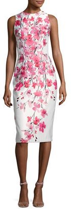 David Meister Sleeveless Floral Satin Cocktail Dress, White/Pink