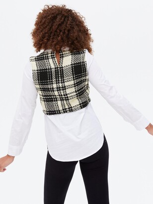 New Look White Check Boucle 2-In-1 Vest Jumper Shirt