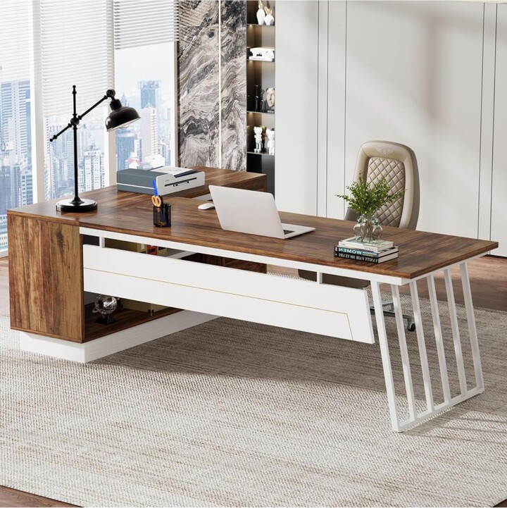 Tribesigns 71-Inch Executive Desk, L-Shaped Desk with Cabinet, Large Office Desk with Drawers and Storage Shelves, Writing Table Computer Desk for Hom