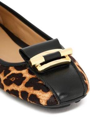 MICHAEL Michael Kors Leather-trimmed Leopard-print Calf Hair Ballet Flats