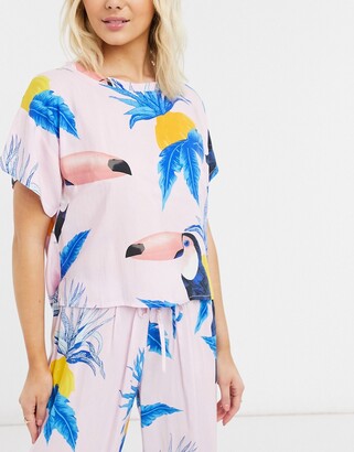 ASOS DESIGN mix & match toucan print 100% modal pyjama tee in pink