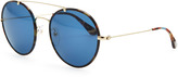 Thumbnail for your product : Prada Catwalk Round Aviator Sunglasses, Blue Havana