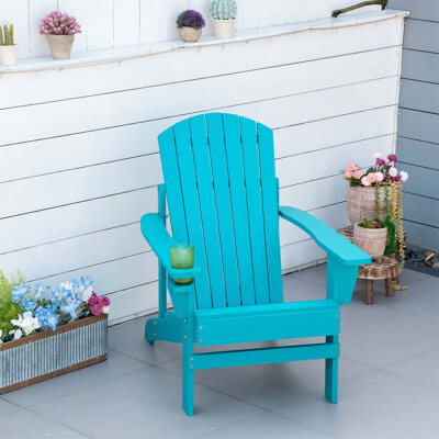 Highland Dunes Outsunny Wooden Adirondack Chair, Outdoor Patio Lawn Chair With Cup Holder, Weather Resistant Lawn Furniture, Classic Lounge For Deck, Garden, Backyar