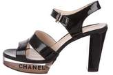 Thumbnail for your product : Chanel Logo Patent Leather Platform Sandals