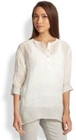 Thumbnail for your product : Eileen Fisher Linen Striped Henley Top