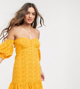 Thumbnail for your product : ASOS DESIGN Petite broderie off the shoulder cupped mini sundress with tiered hem in orange