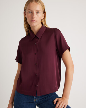Quince Washable Stretch Silk Short Sleeve Blouse