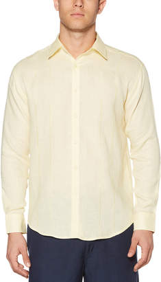 Cubavera 100% Linen Long Sleeve Panel with Embroidery Shirt