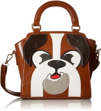 BMC Saddle Brown Faux Leather Animal Face Shaped Top Handle Fashion Clutch Handbag
