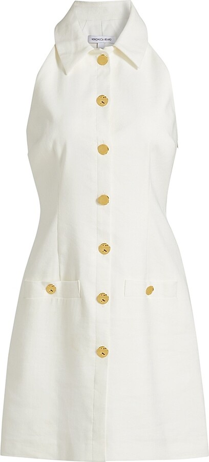 Veronica Beard Women's Roxanne Linen-Blend Halter Minidress - Dove - Size 10