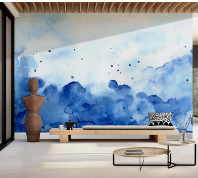 Orren Ellis Premium Wallpaper Wall Mural - Blue Watercolor Splash